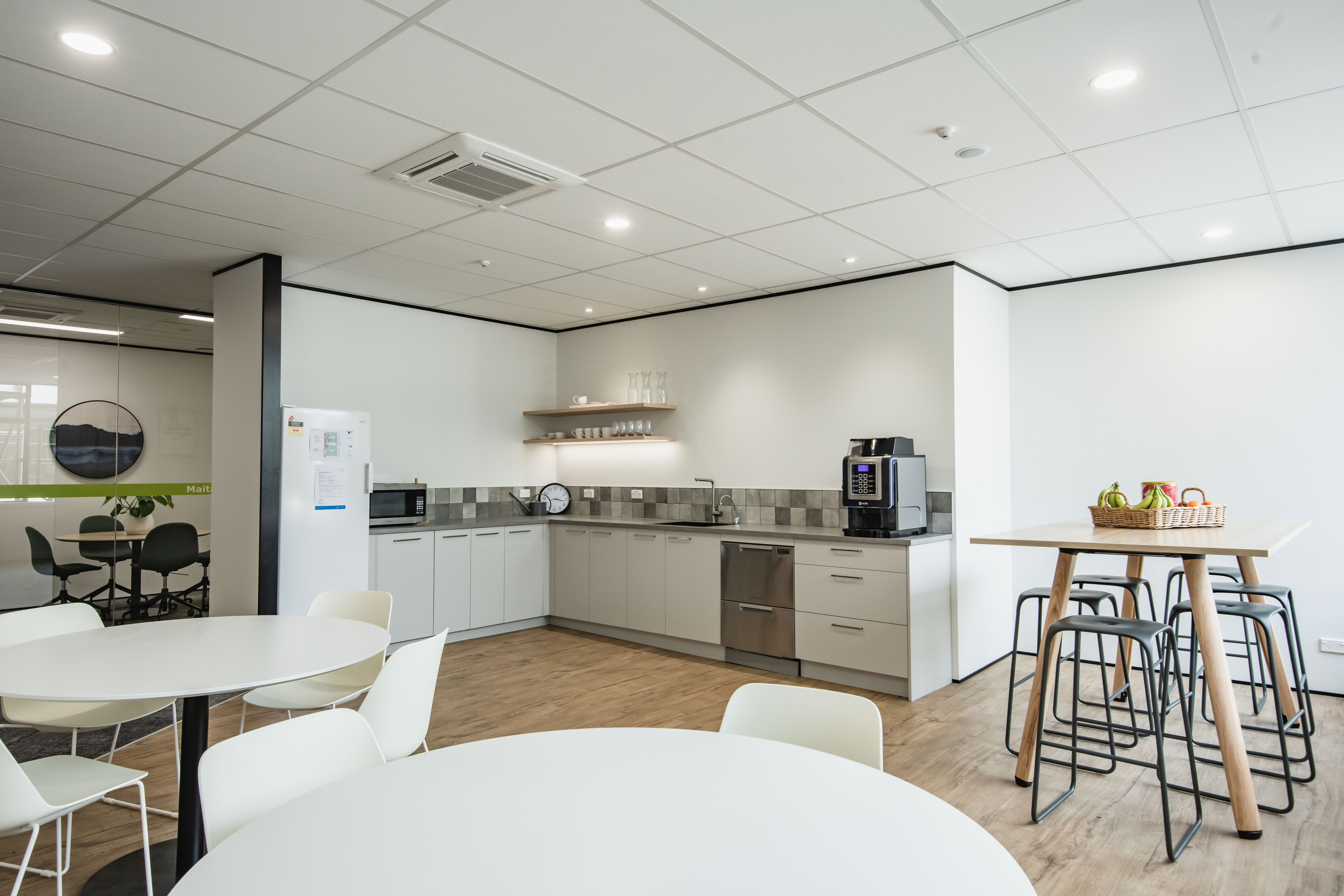 an open plan office kitchen in New Zealand