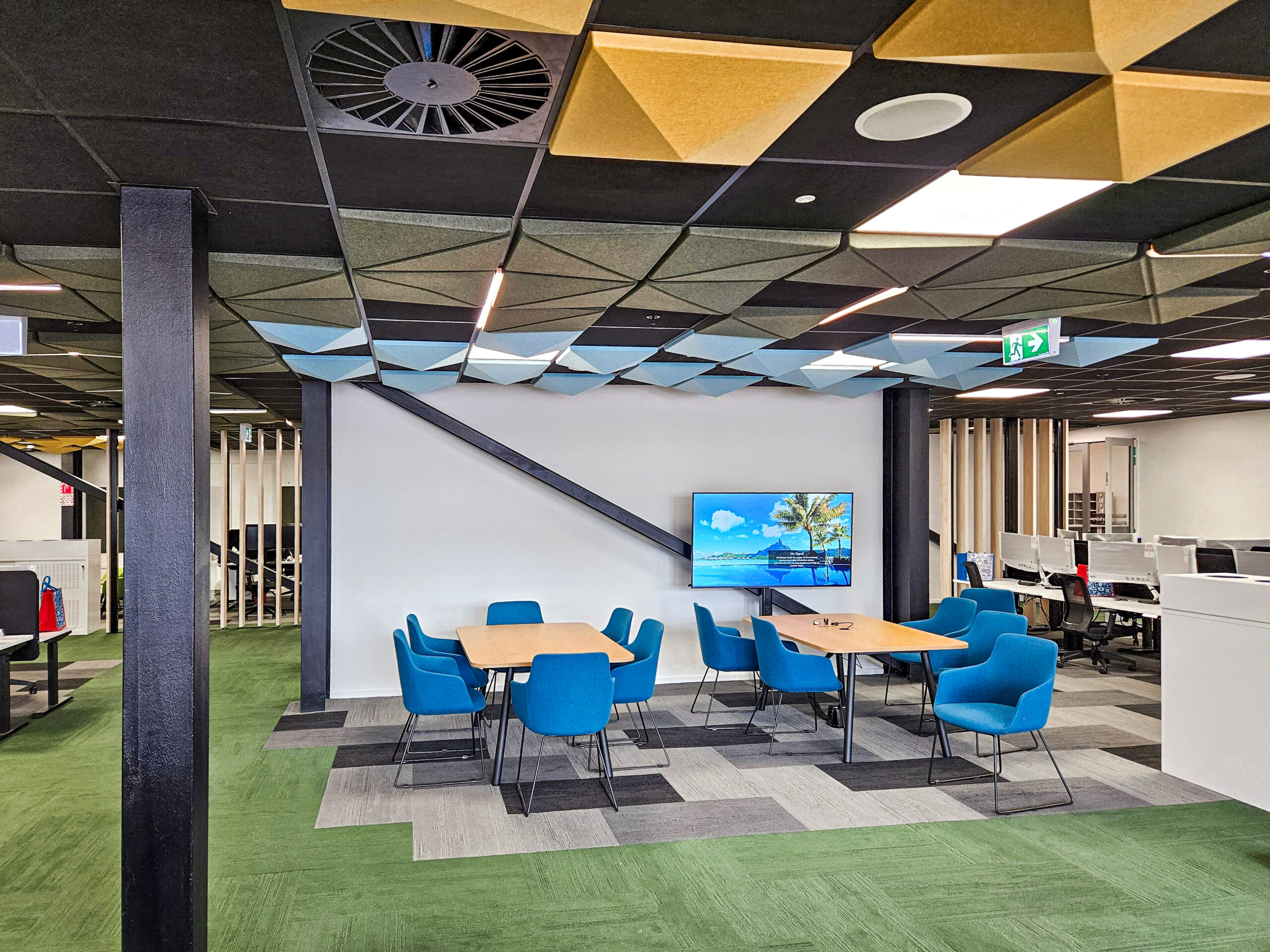ImageforLandingPage White acoustic ceiling and timber wall panelling in new showroom